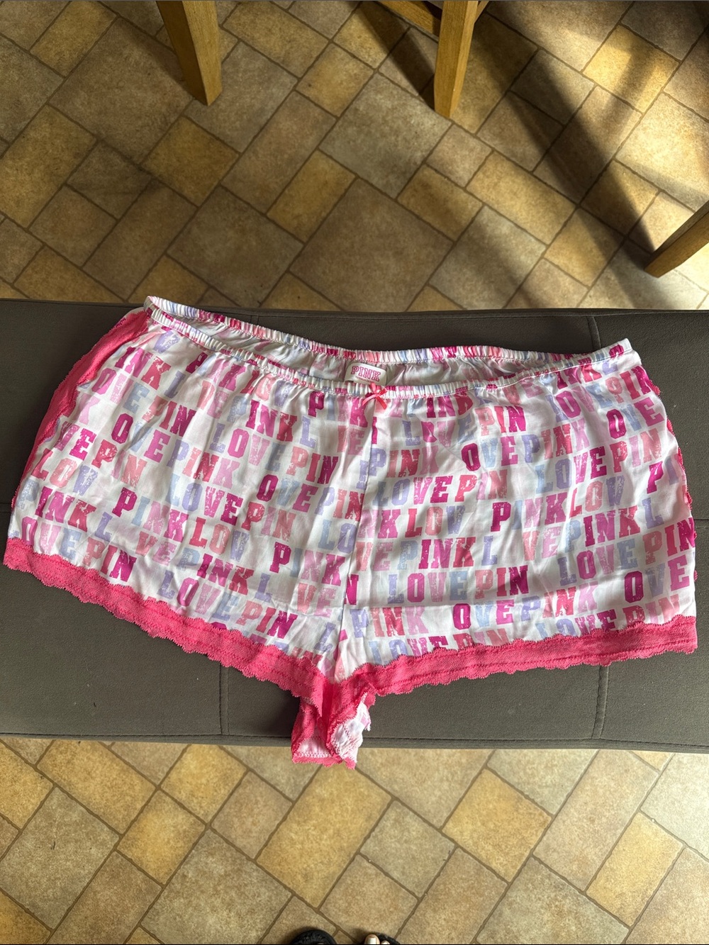 NWOT PINK Victoria's Secret White Lounge Shorts with Pink Logo Print